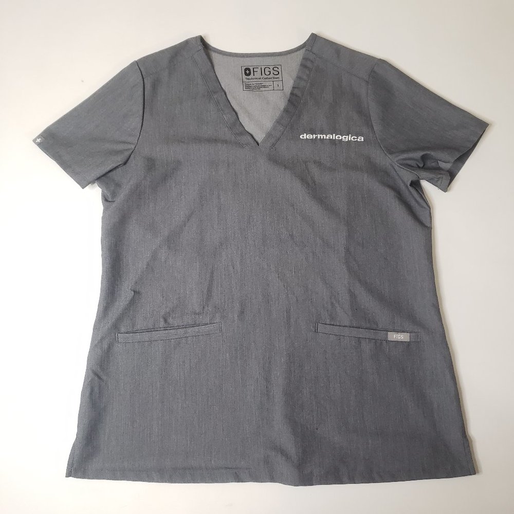 Figs Graphite Casma Three-Pocket Embroidered Scrub Top Small